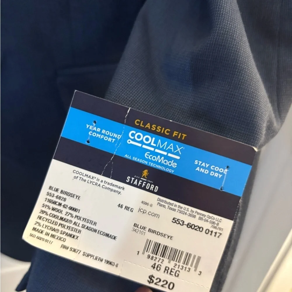 Men's Stafford CoolMax Blue Blazer Sz 46R